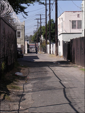 A Los Angeles alleyway. A typical alleyway in South Los Angeles.