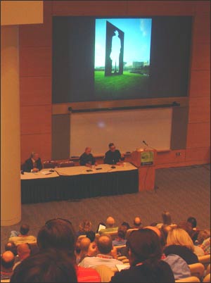 Photo: Presenters respond to questions during the EPA Greenscape: Building Sustainable Sites from the Ground Up-Water educational session on Saturday. From left to right. Andy Smith, Smith Irrigation; Neil Weinstein, Low Impact Development Center; Jennifer Appel, ASLA, Landsculpture & Design, Inc.
