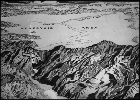 Image: An early drawing of what would become Hoover Dam and Lake Mead, Las Vegas, NV
