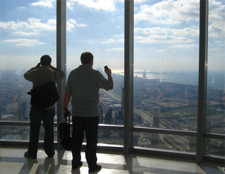 Image: View from the 124th floor of Burj Khalifa of Jebel Ali and Abu Dhabi