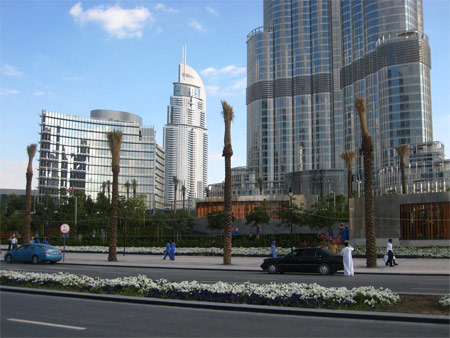 Image: Approaching Burj Khalifa from the Metro station