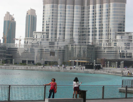 Image: The base of Burj Khalifa from the Dubai Mall lagoon