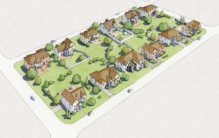 Rendering: a block full of oversized houses on large lots.