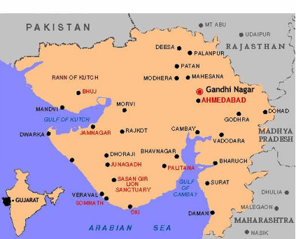 Map: the location of Gandhinagar