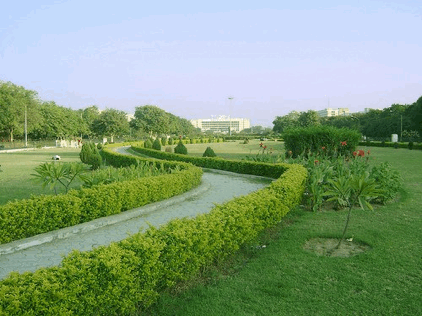 Photo: a a green landscape along a canal.