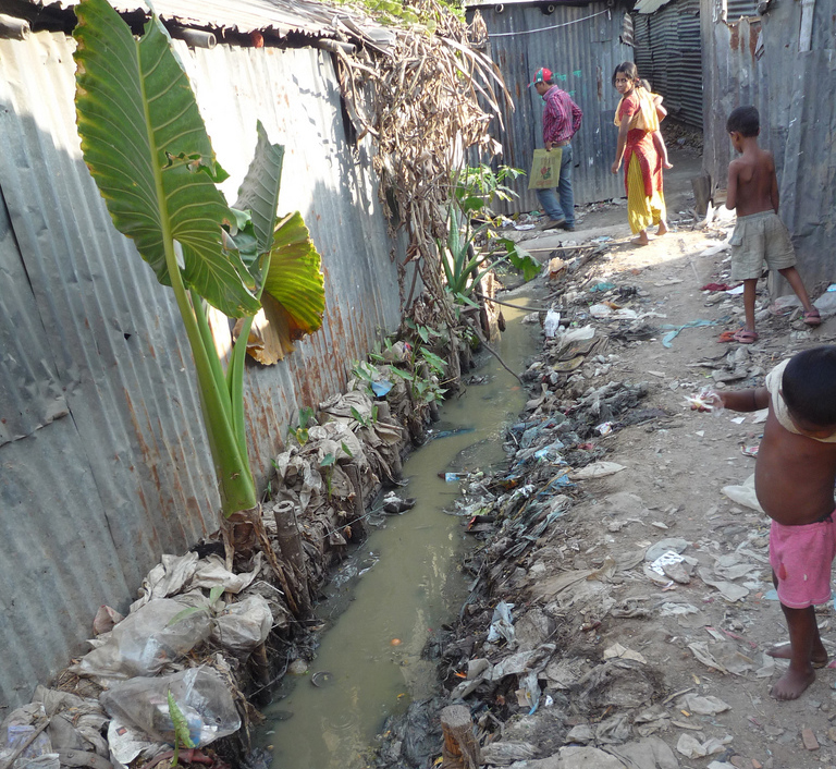 Open water in Dhaka slum