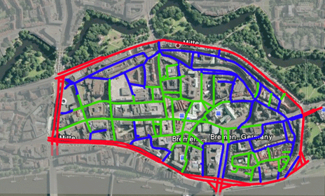 Rendering: A comparison of the Portland grid from 1866 and Ladd's addition from 1892