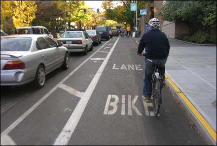 PHOTO: A bike lane in Portland.