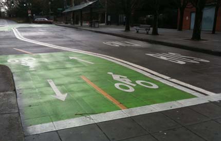 Image: New bicycle lanes in Portland.