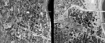 2 aerial photos of Downtown Hartford.