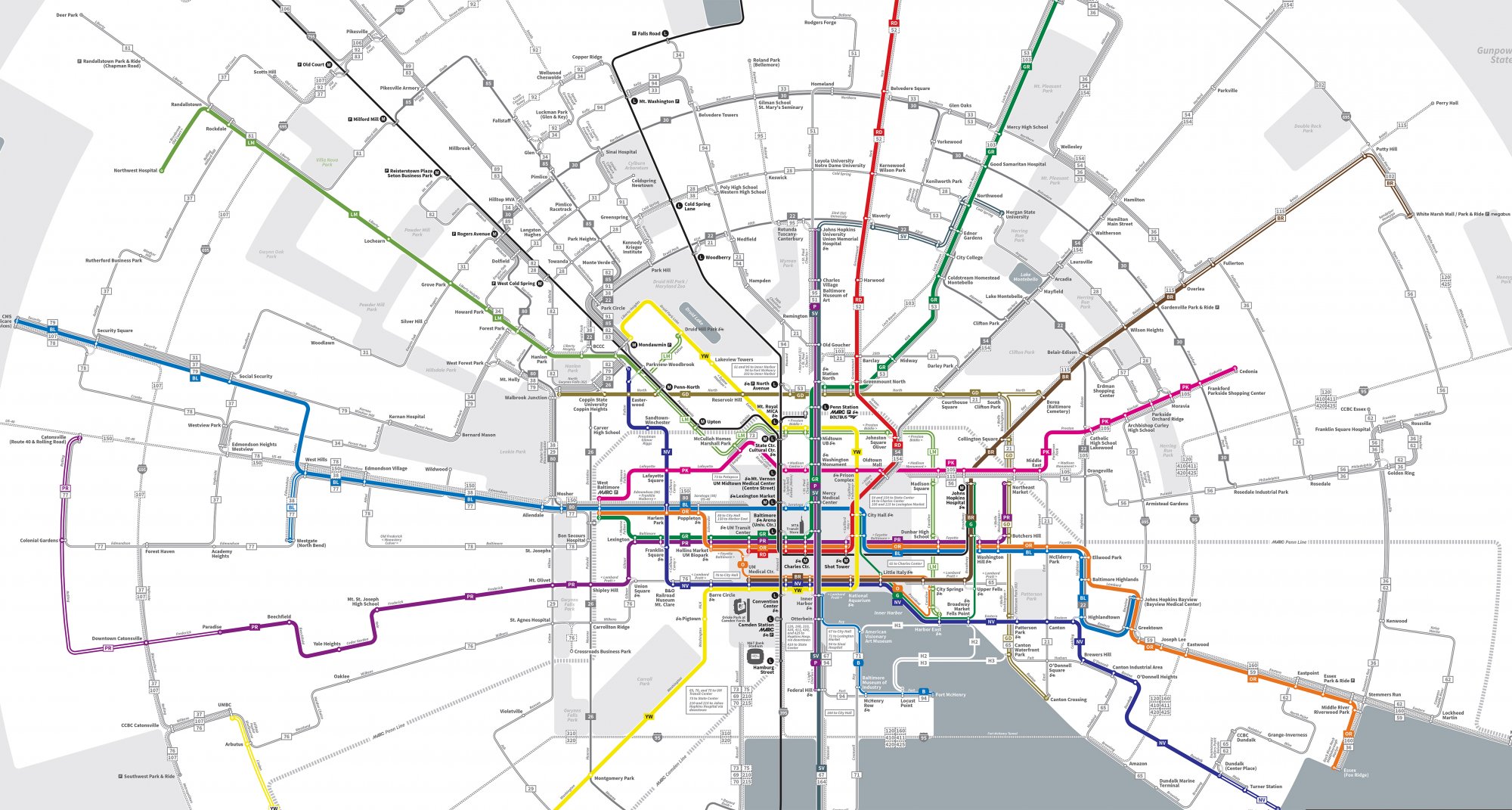 Baltimore Bus Routes Map Baltimore S New Bus System Comes With A Snazzy New Map Planetizen News