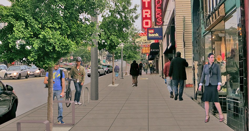  Castro Sidewalks  A rendering of the expanded sidewalks on Castro Street. 