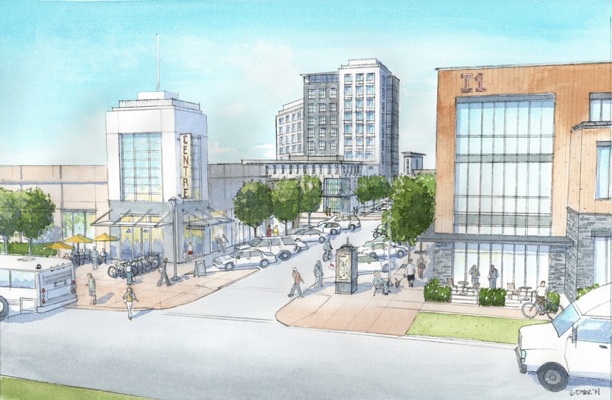 Worker village provides services to surrounding heavy industrial in a walkable Main Street format. Image credit: Rural Municipality of Rosser, Manitoba, via PlaceMakers Canada Inc. and MMM Group.