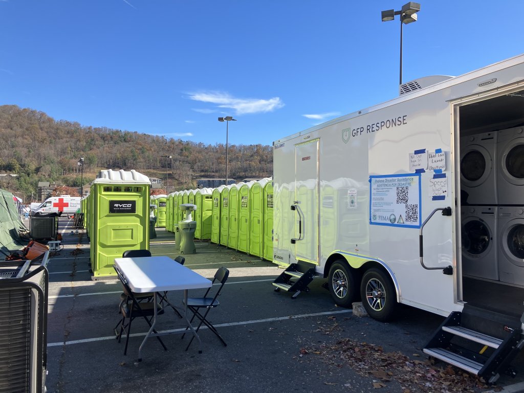 One of Asheville’s two Community Care Stations, which also included shower trailers.