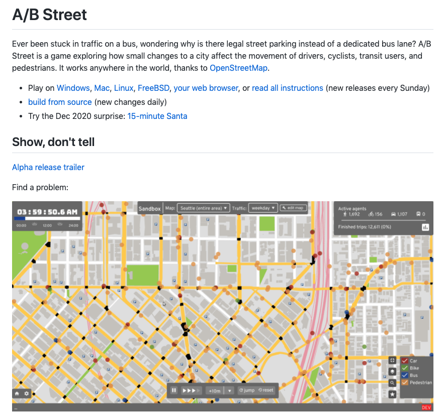 A screengrab of the github for A/B Street