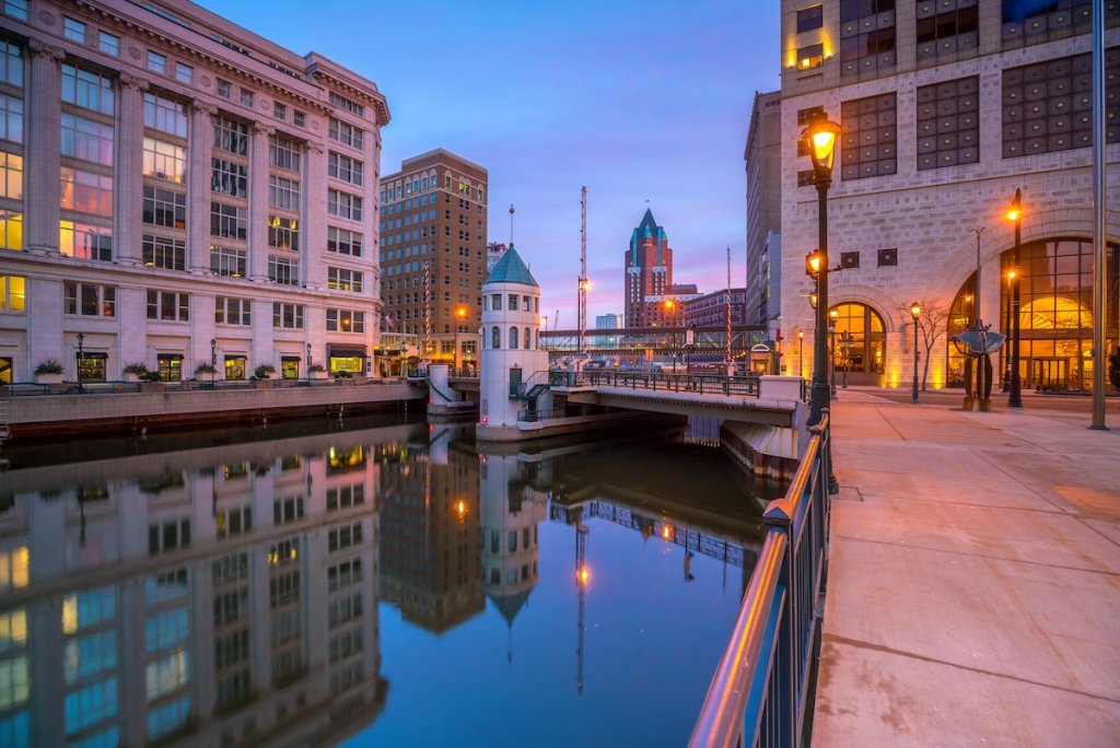 Downtown Milwaukee skyline.