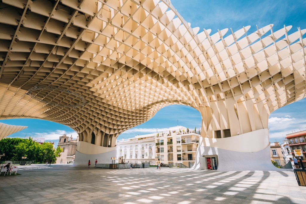 Metropol Parasol wooden structure in Seville, Spain.