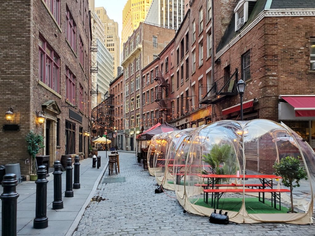 Outdoor dining bubbles in New York City.