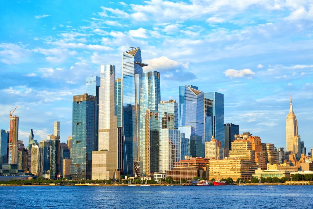 Hudson Yards, New York City with skyline.
