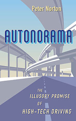 The cover of the book Autonoram shows a drawing of a complex highway overpass, shown from the ground level on a freeway.