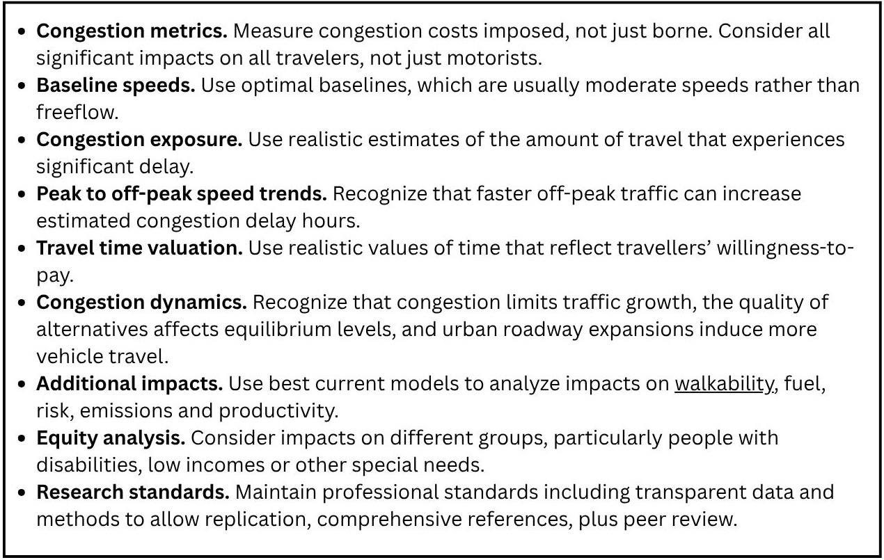List of congestion costing best practices.