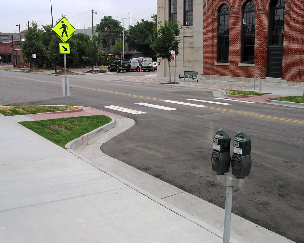 Curb bulb-outs at midblock crosswalk