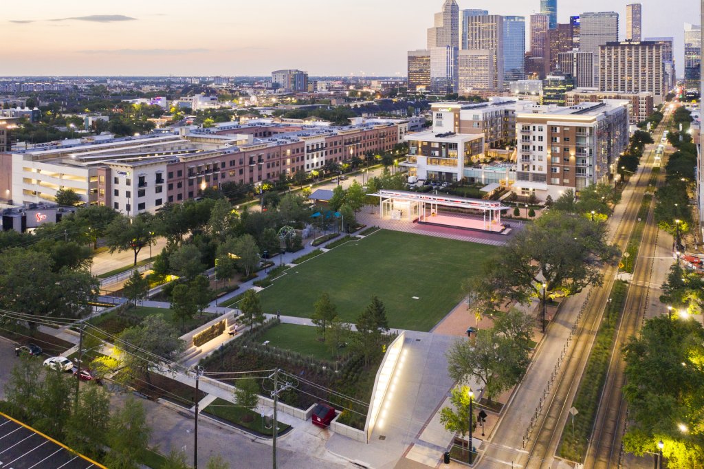 An aerial view f Midtown Park in Houston.