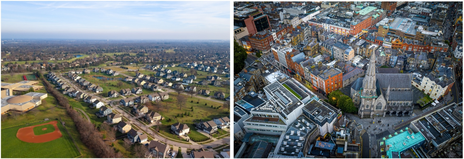 Side by side photos of Dublin Ohio and Ireland.