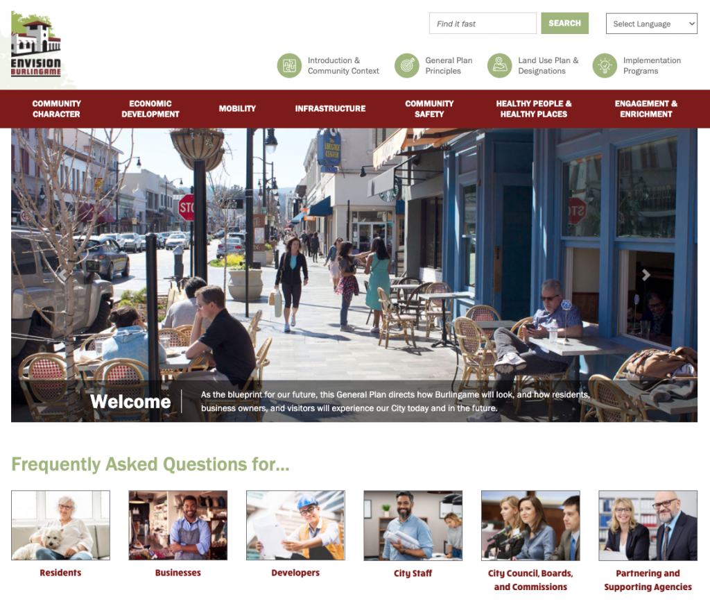 A screengrab of the Envision Burlingame homepage