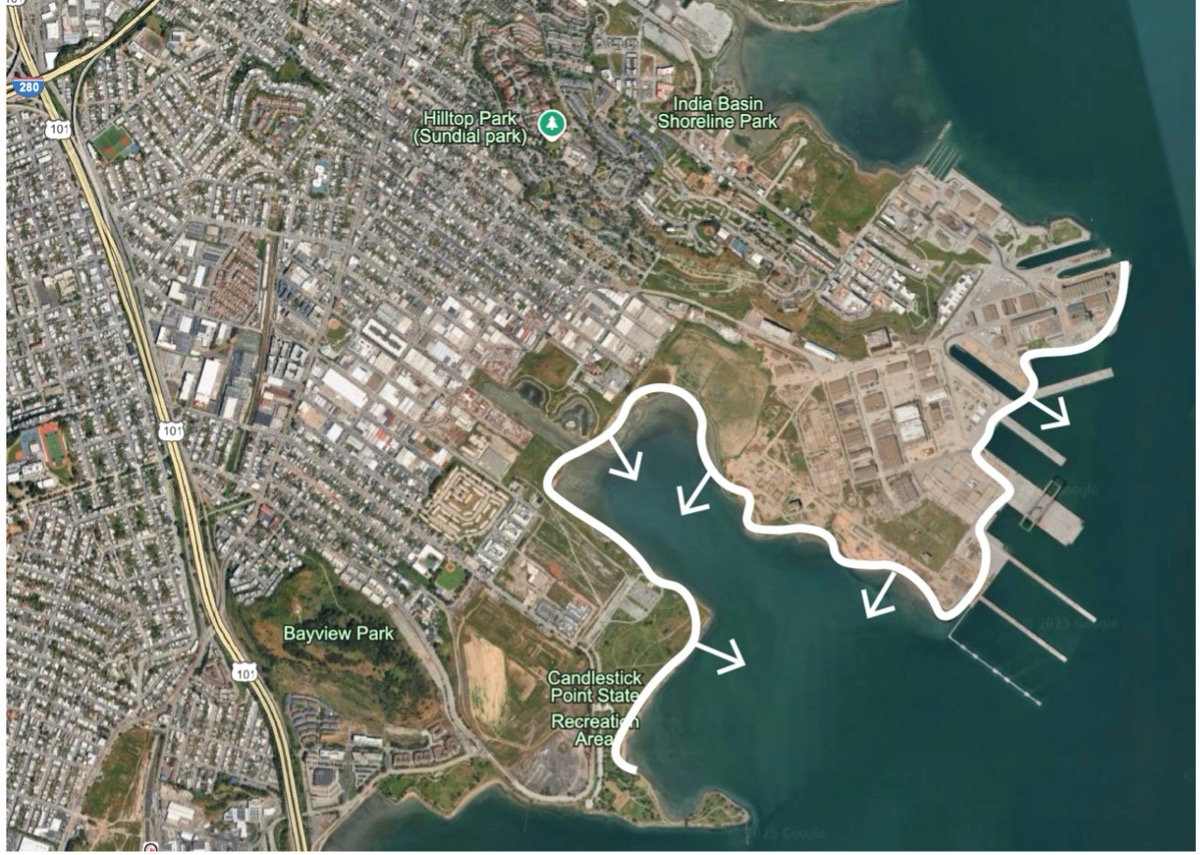 Figure 3 - The project involves extending the existing Hunters Point shoreline by reclaiming land from the Bay
