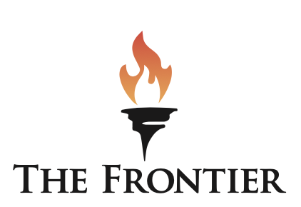 The Frontier logo, a torch with an orange flame