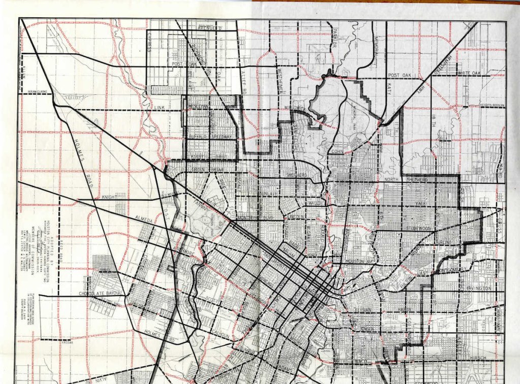 Map of Houston, Texas street grid from 1942.