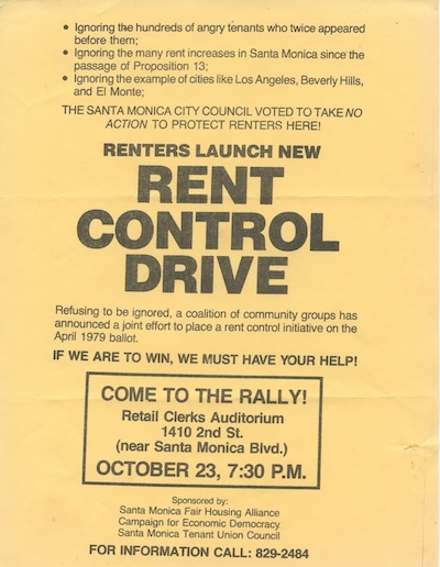 Flyers from the Santa Monica rent control campaign, 1978. Author’s collection.