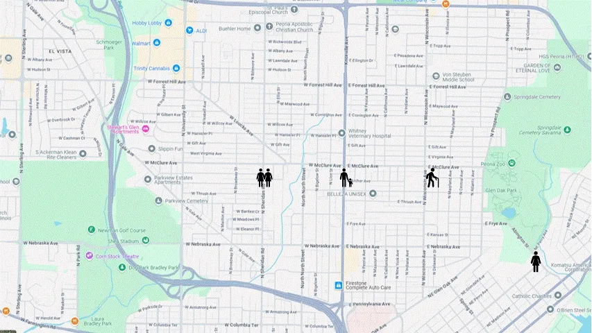 Simple animation of bus on map picking up riders.