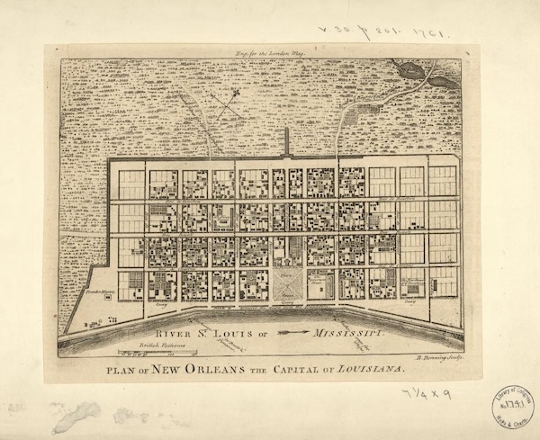 Map of New Orleans from circa 1761.