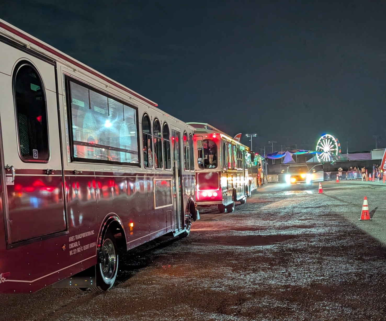 Red Kansas City trolley atvnight