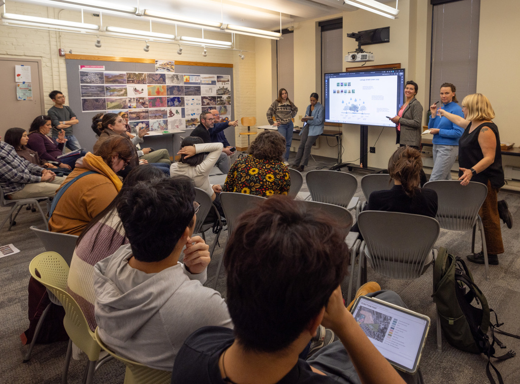 Image of a class doing project critiques
