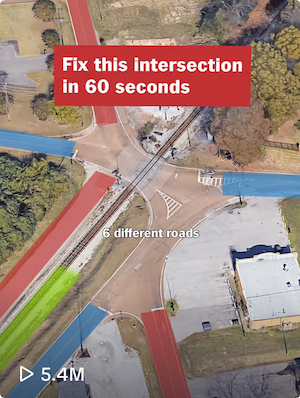 Screen shot of TikTok about "how to fix this intersection in 60 seconds"