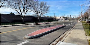 Road with pedestrian island.