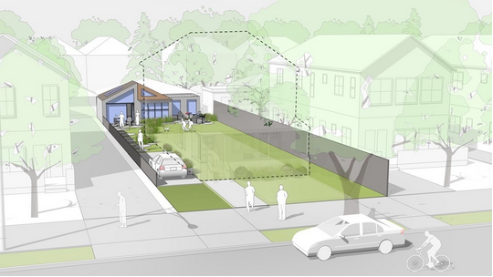 Rendering of ADU on single-family lot.