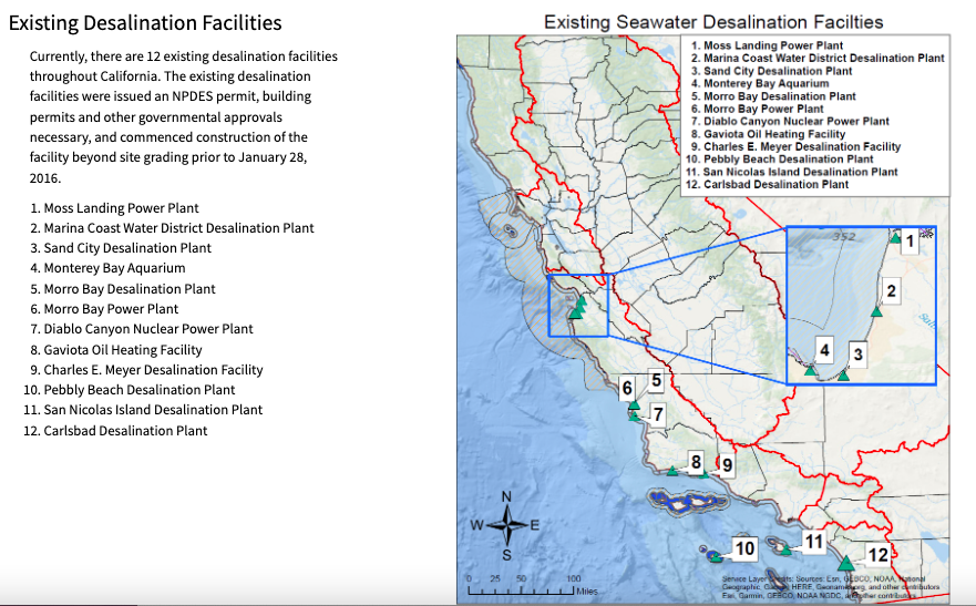 Map of existing California desalination facilities