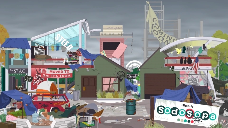 Screen shot from South Park cartoon illustrating gentrification.