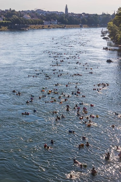 People swimming in the Rhine River.