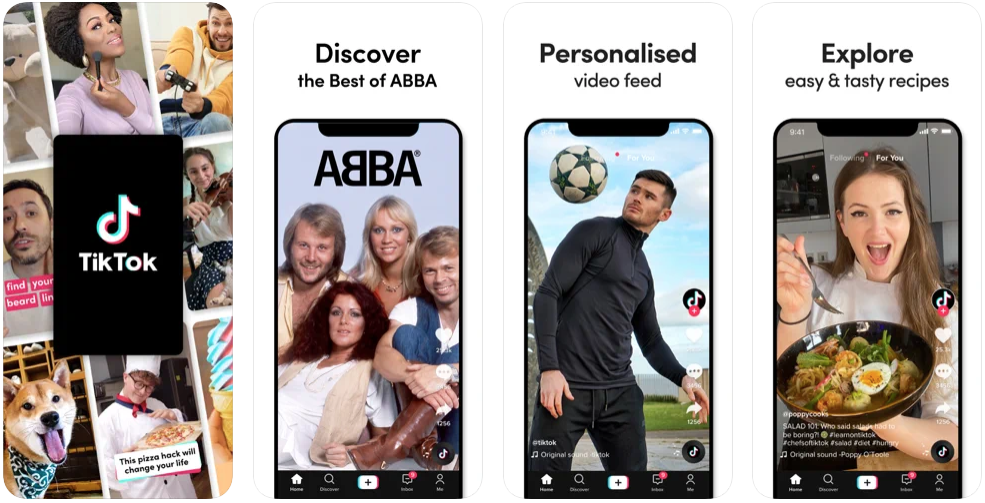 A collection of screengrabs for the TikTok app from the Apple apps store.