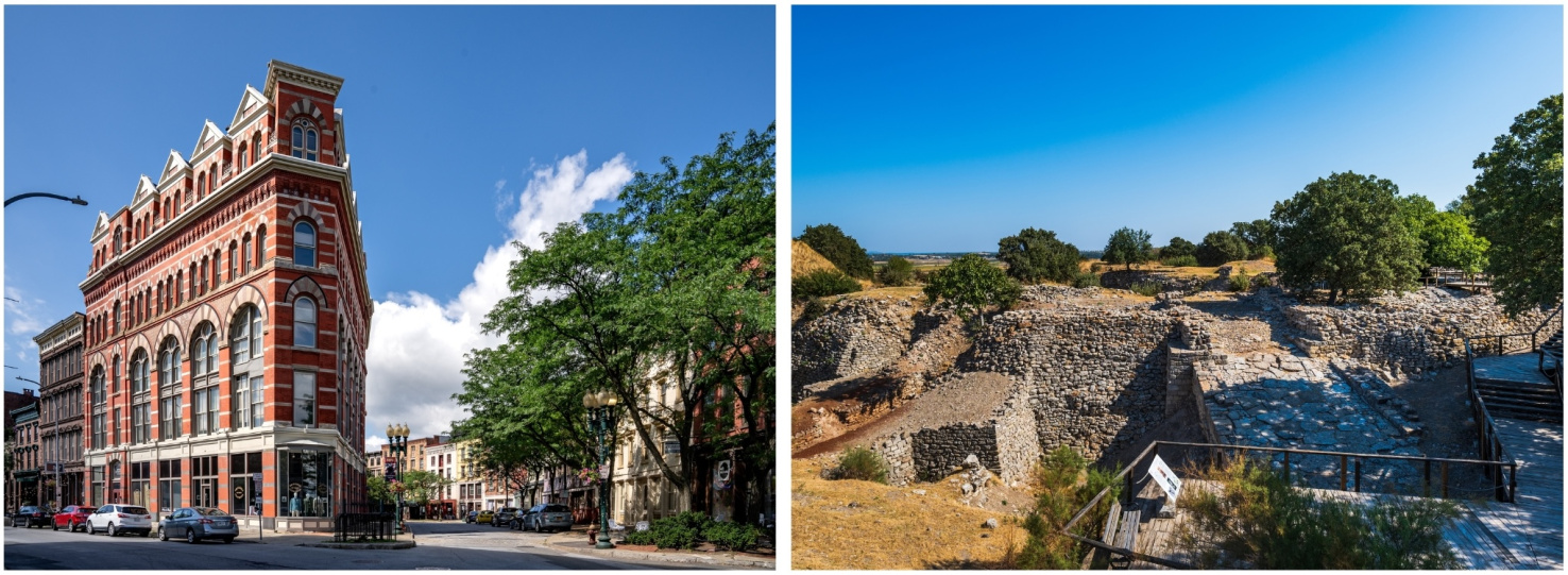 Side by side photos of Troy, New York and Troy ruins in Turkey.