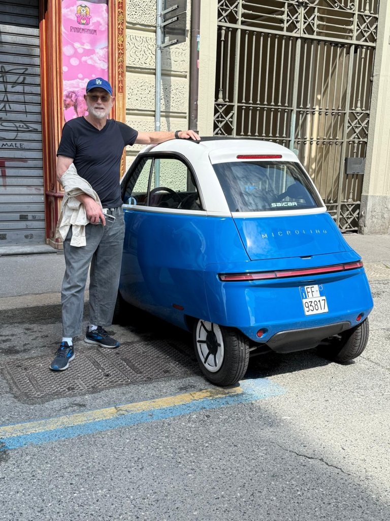 Tom next to his dream car in Turin, Italy. Actually, his dream car is no car. But if he has to have one, he wants it to be this.