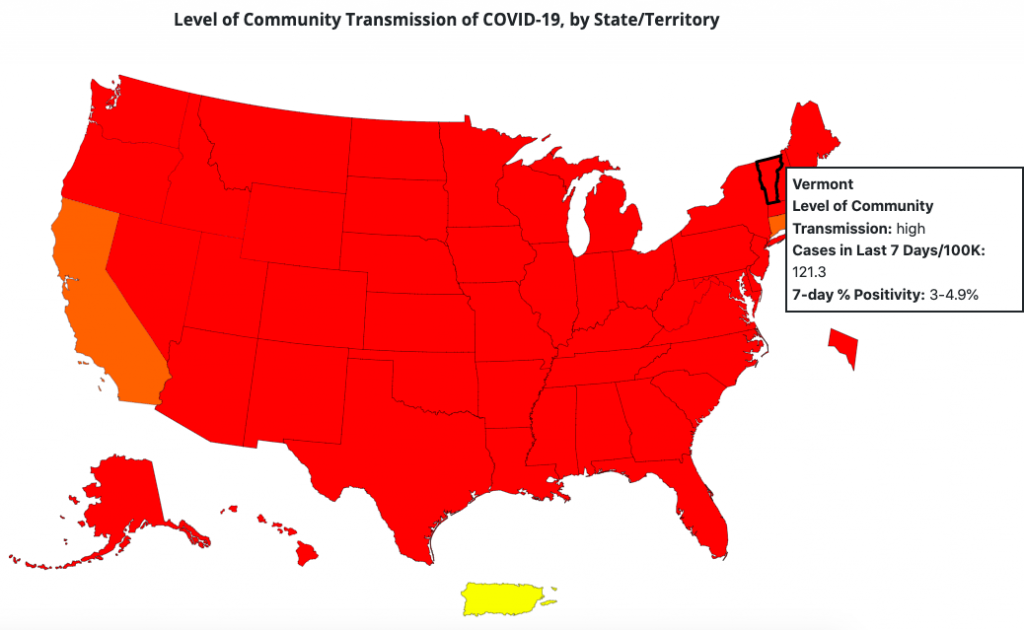 A map of coronavirus infections for the United States.