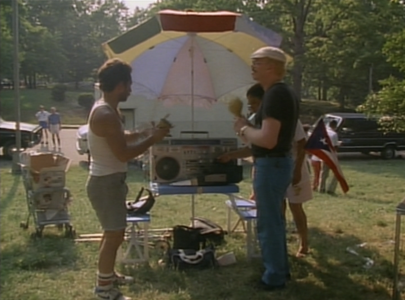 Two men playing music in Central Park in 1989.