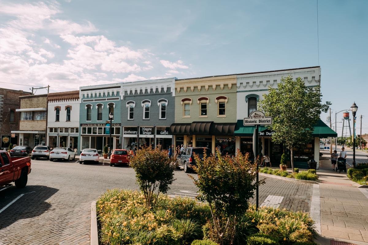 Historic buildings in downtown Rogers, Arkansas.