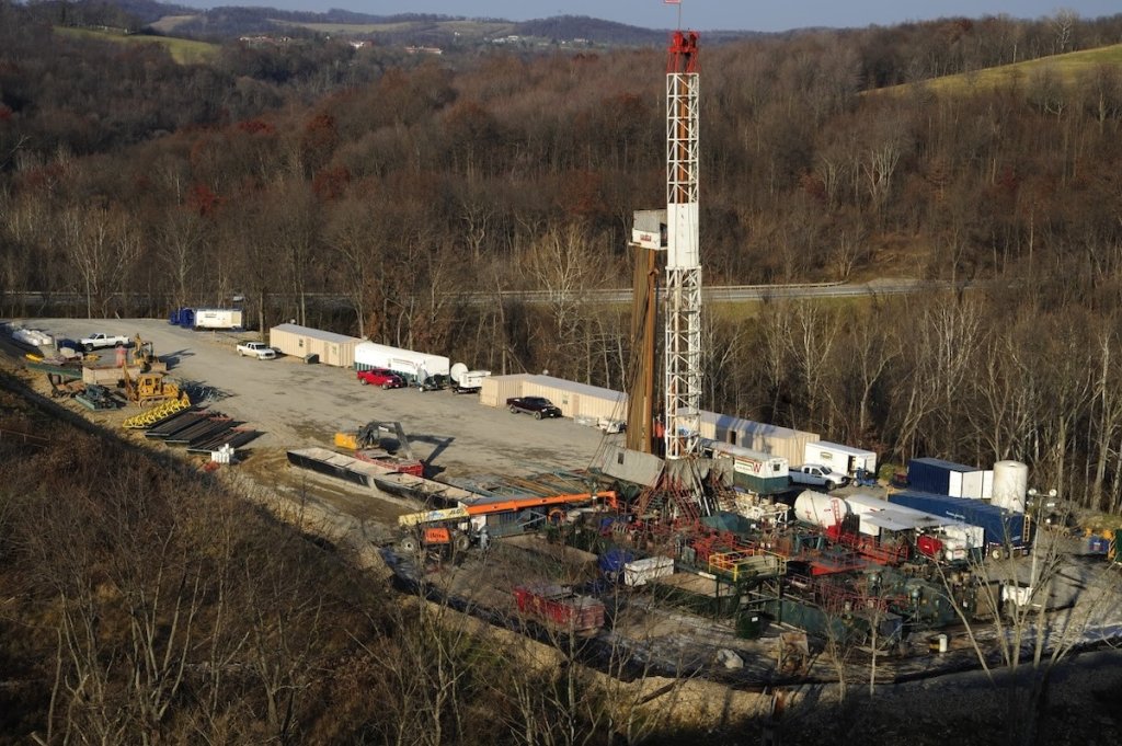 Natural gas drilling rig in Greene County, Pennsylvania.